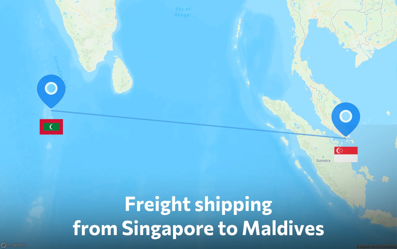 Shipping route from Singapore to Maldives
