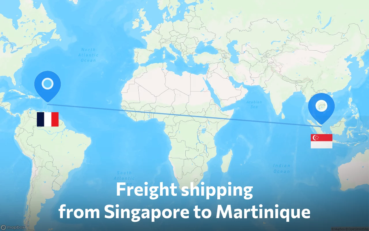 Shipping route from Singapore to Martinique