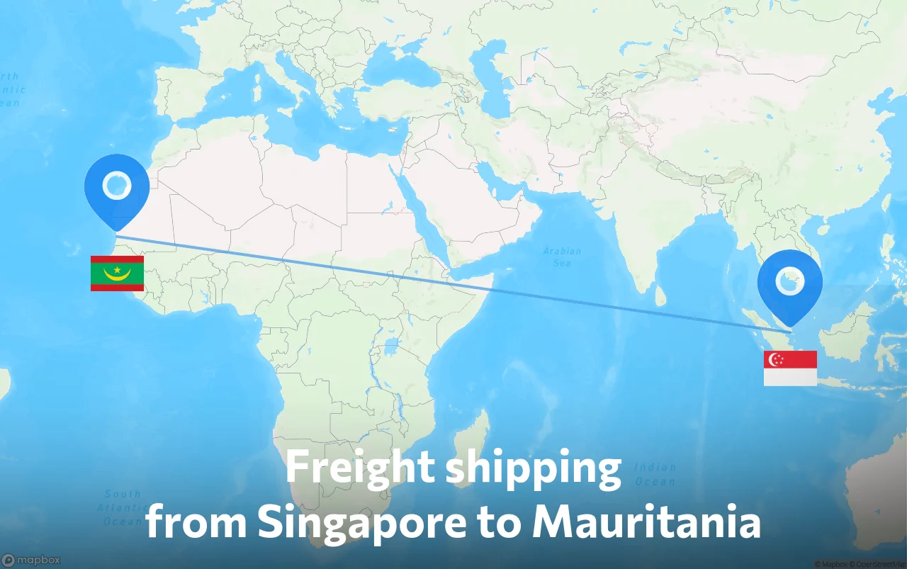 Shipping route from Singapore to Mauritania