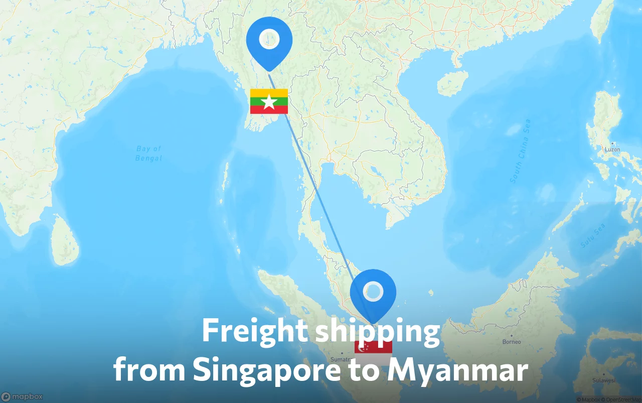 Shipping route from Singapore to Myanmar