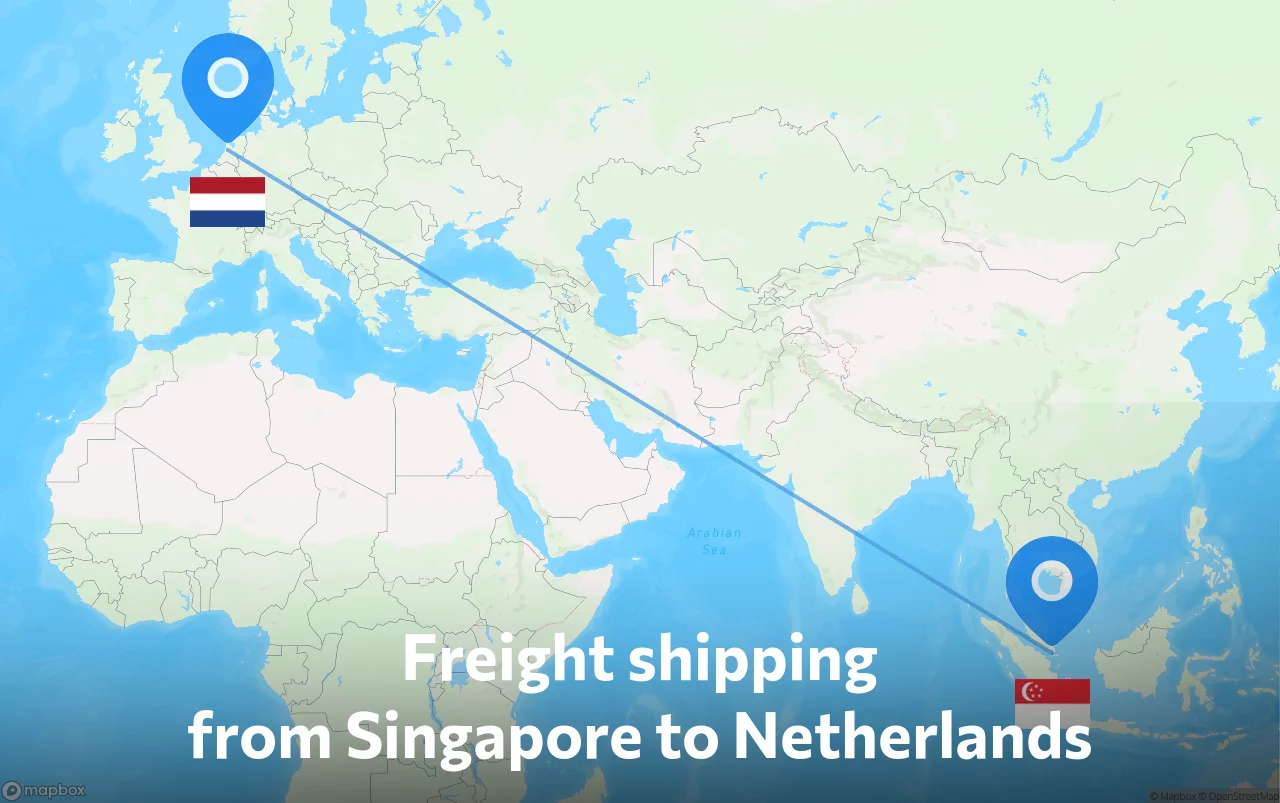 Shipping route from Singapore to Netherlands