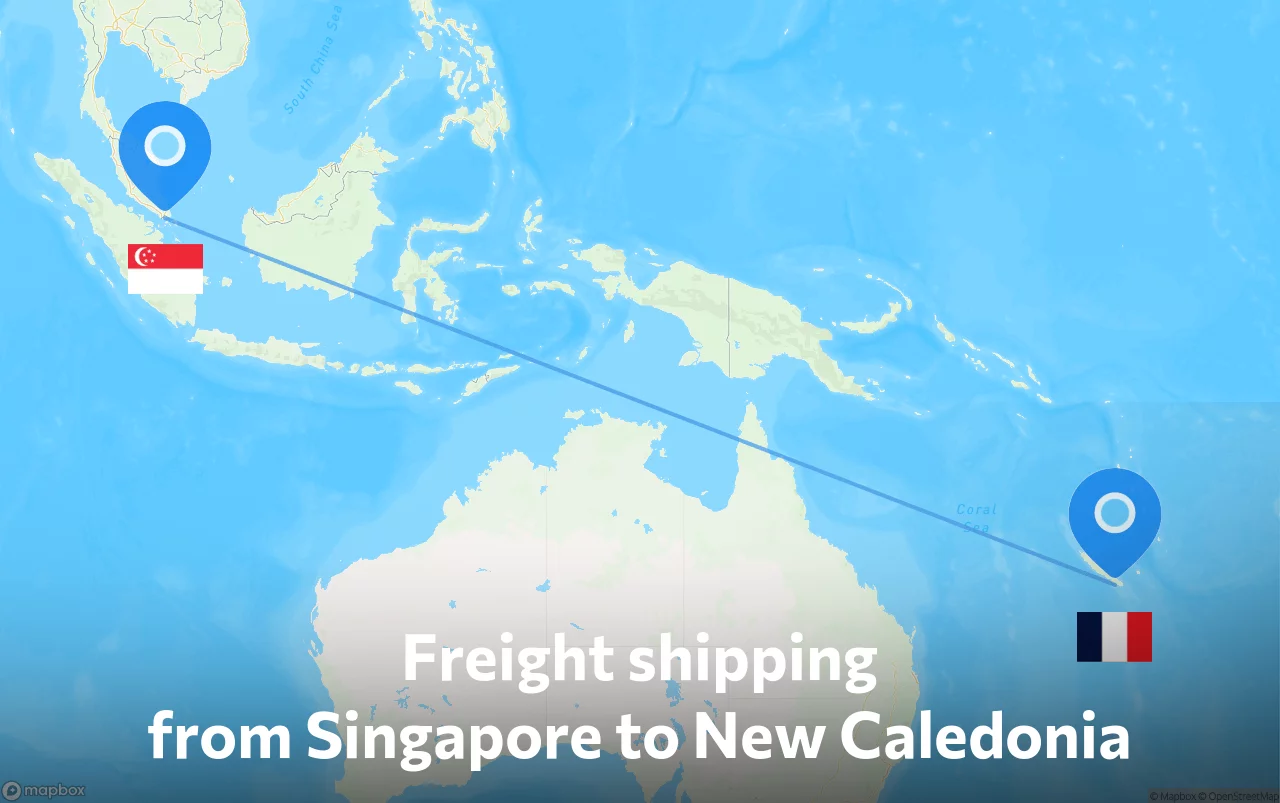 Shipping route from Singapore to New Caledonia