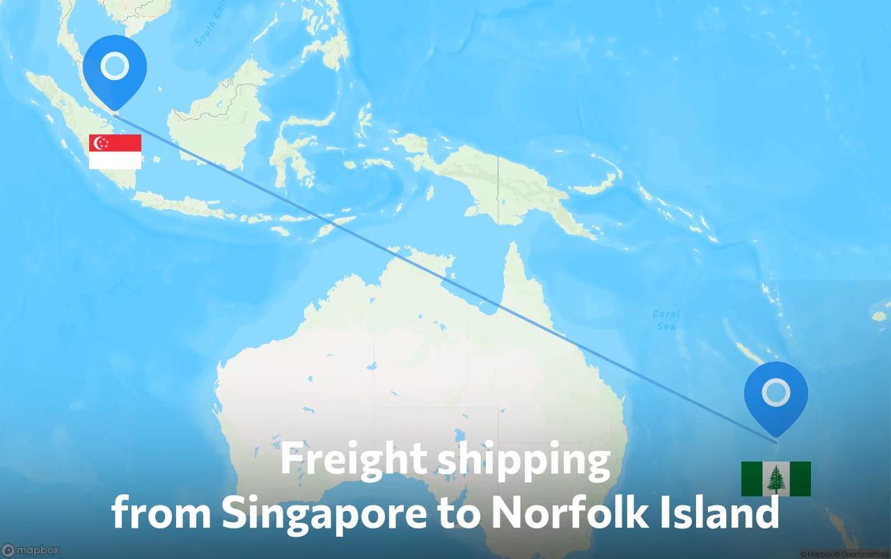 Shipping route from Singapore to Norfolk Island