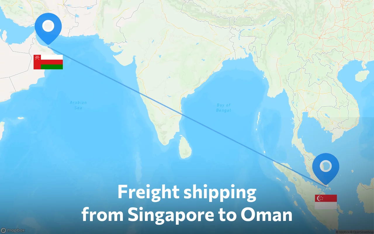 Shipping route from Singapore to Oman