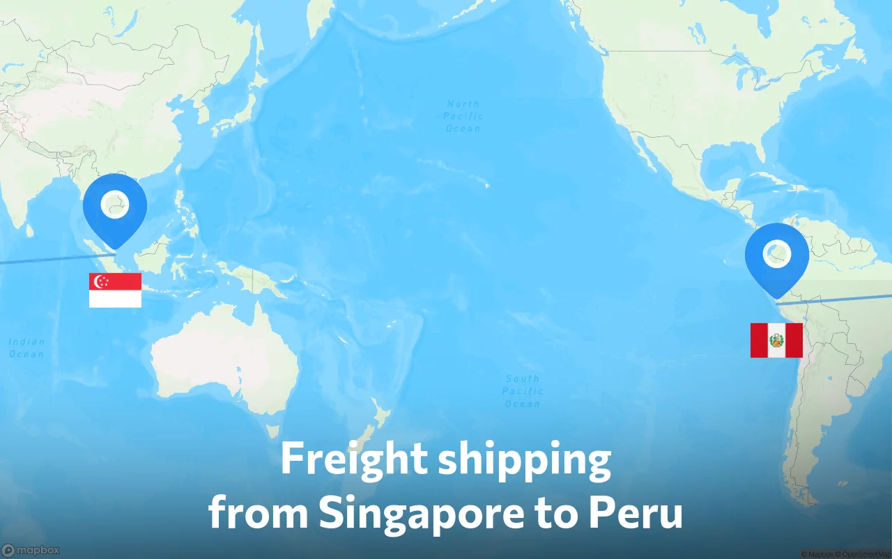 Shipping route from Singapore to Peru