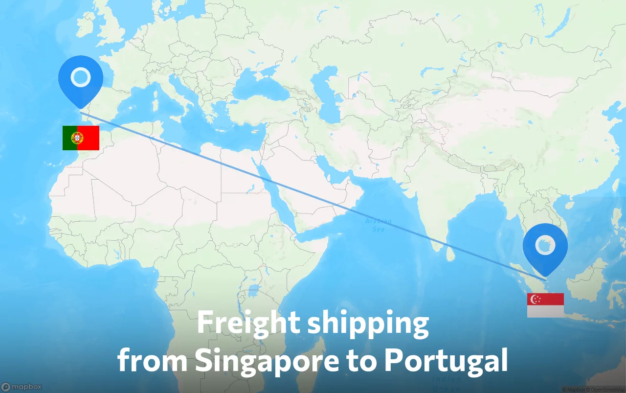 Shipping route from Singapore to Portugal