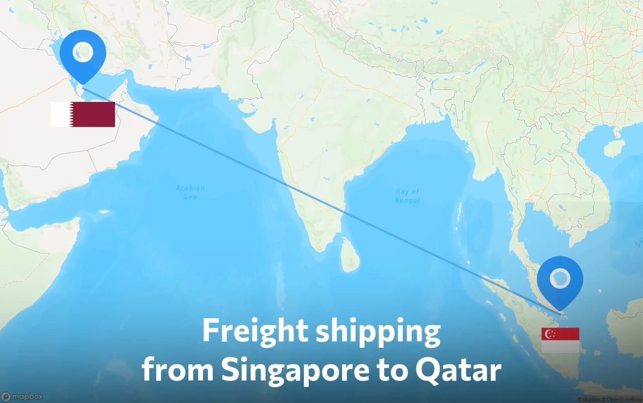 Shipping route from Singapore to Qatar