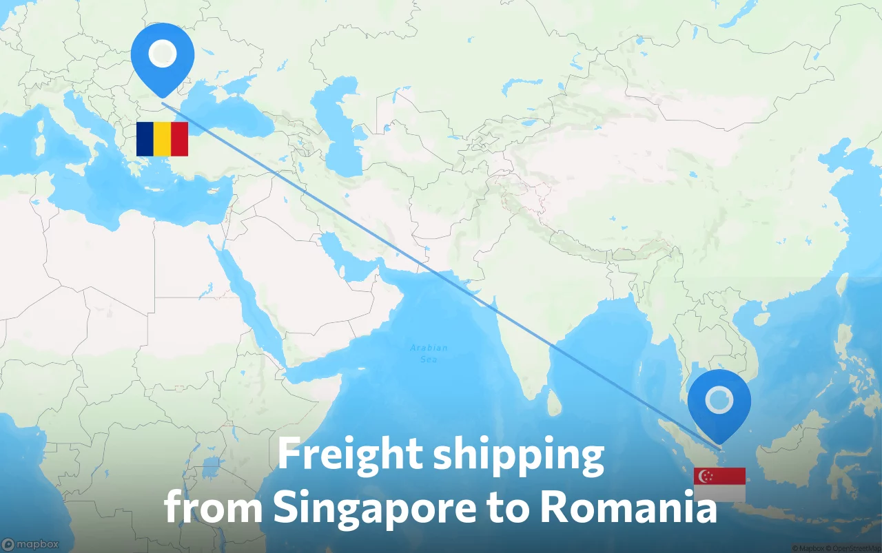 Shipping route from Singapore to Romania