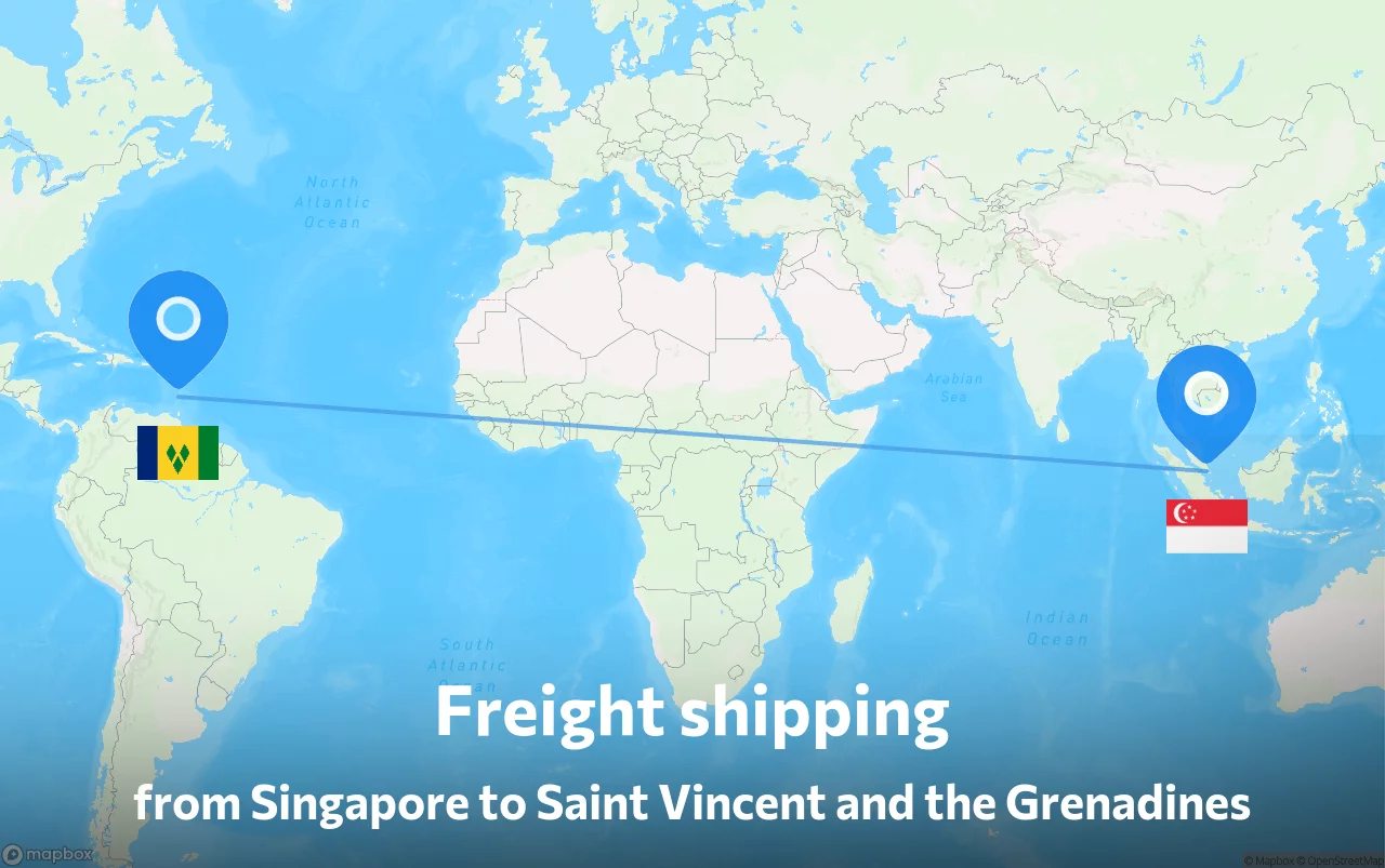 Shipping route from Singapore to Saint Vincent and the Grenadines