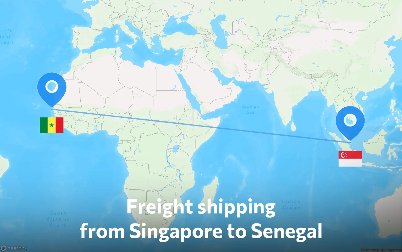 Shipping route from Singapore to Senegal
