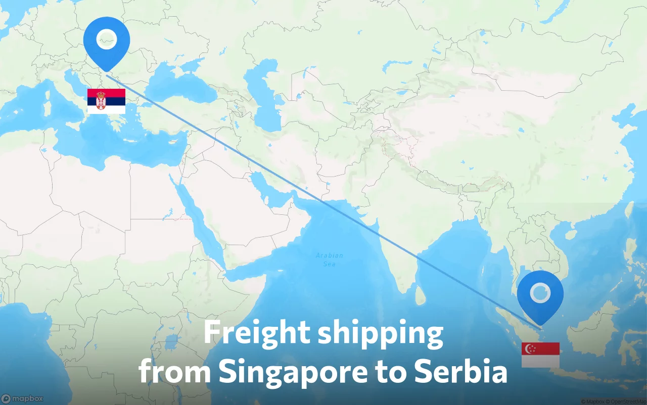 Shipping route from Singapore to Serbia