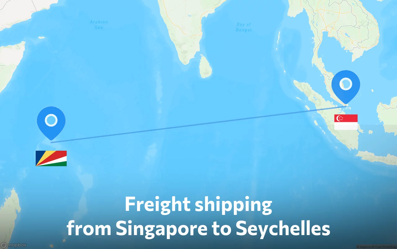 Shipping route from Singapore to Seychelles