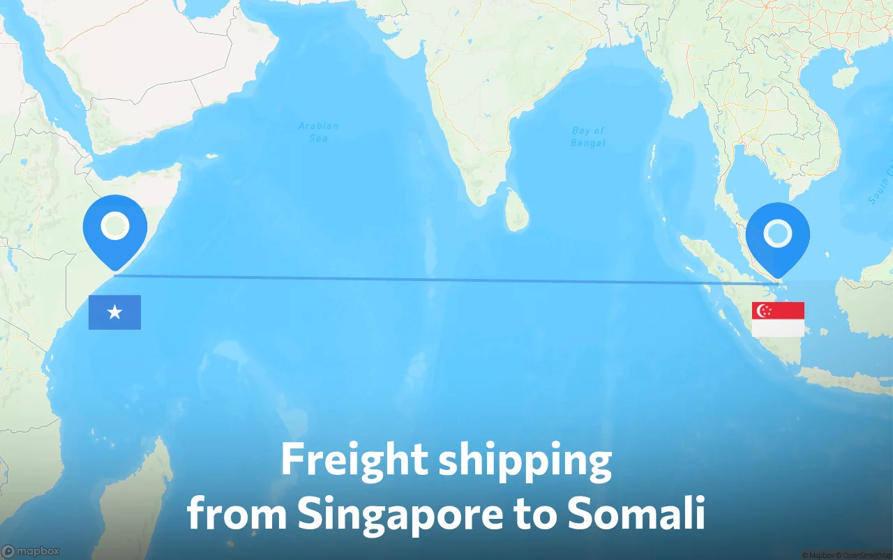 Shipping route from Singapore to Somali