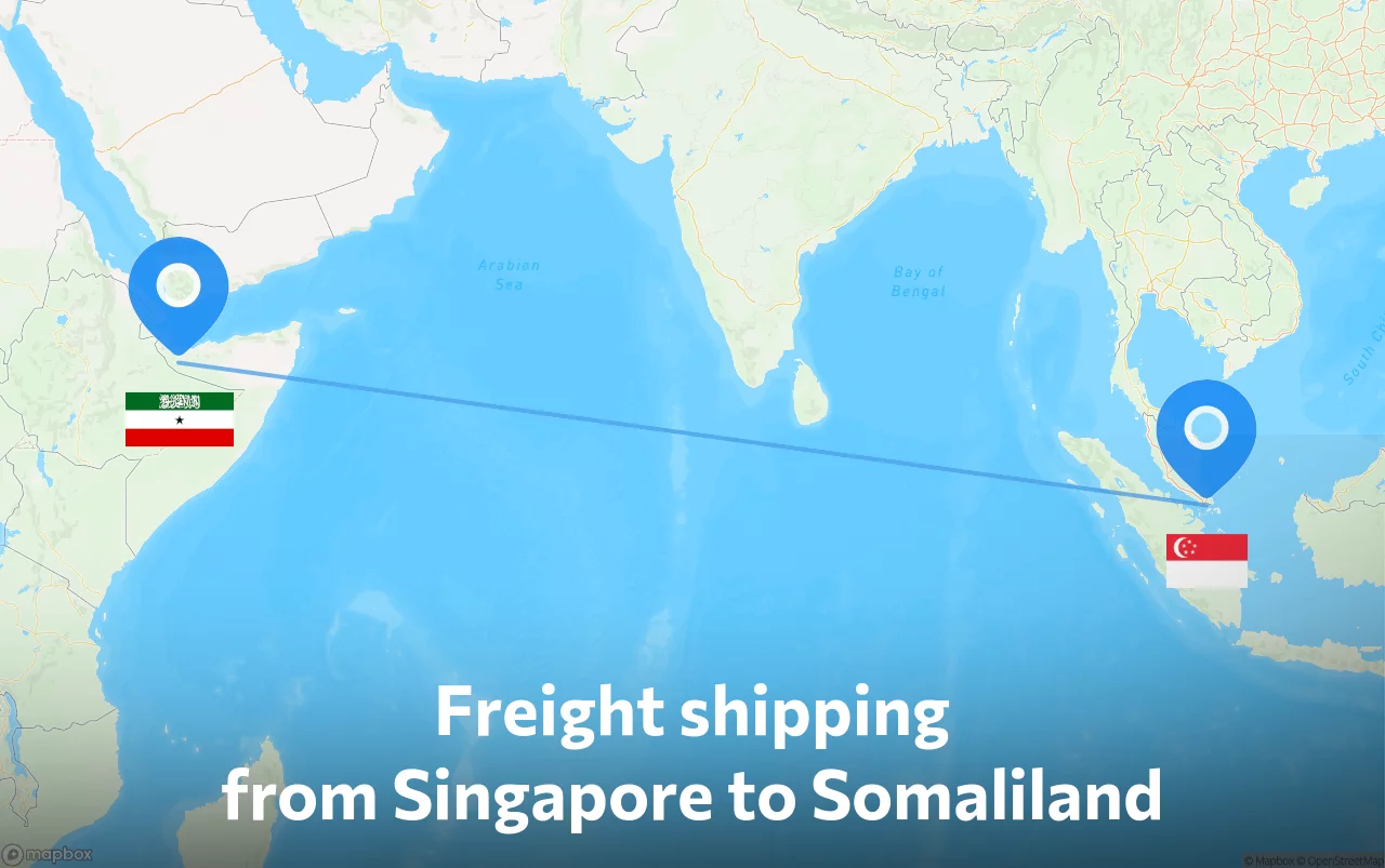 Shipping route from Singapore to Somaliland