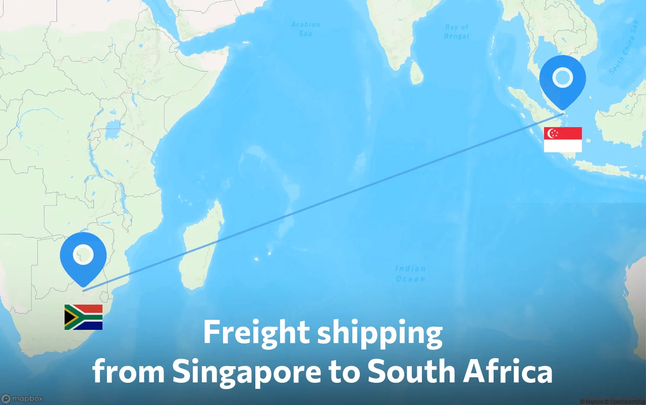 Shipping route from Singapore to South Africa