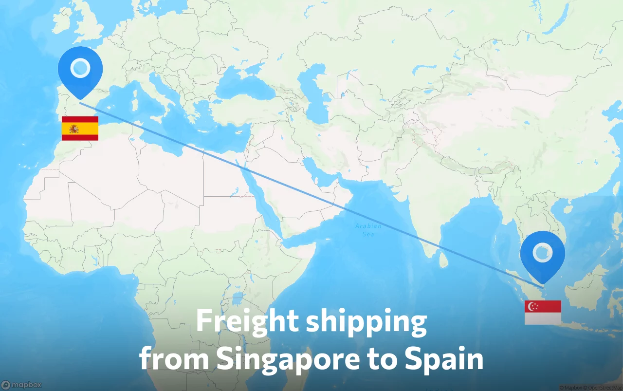 Shipping route from Singapore to Spain