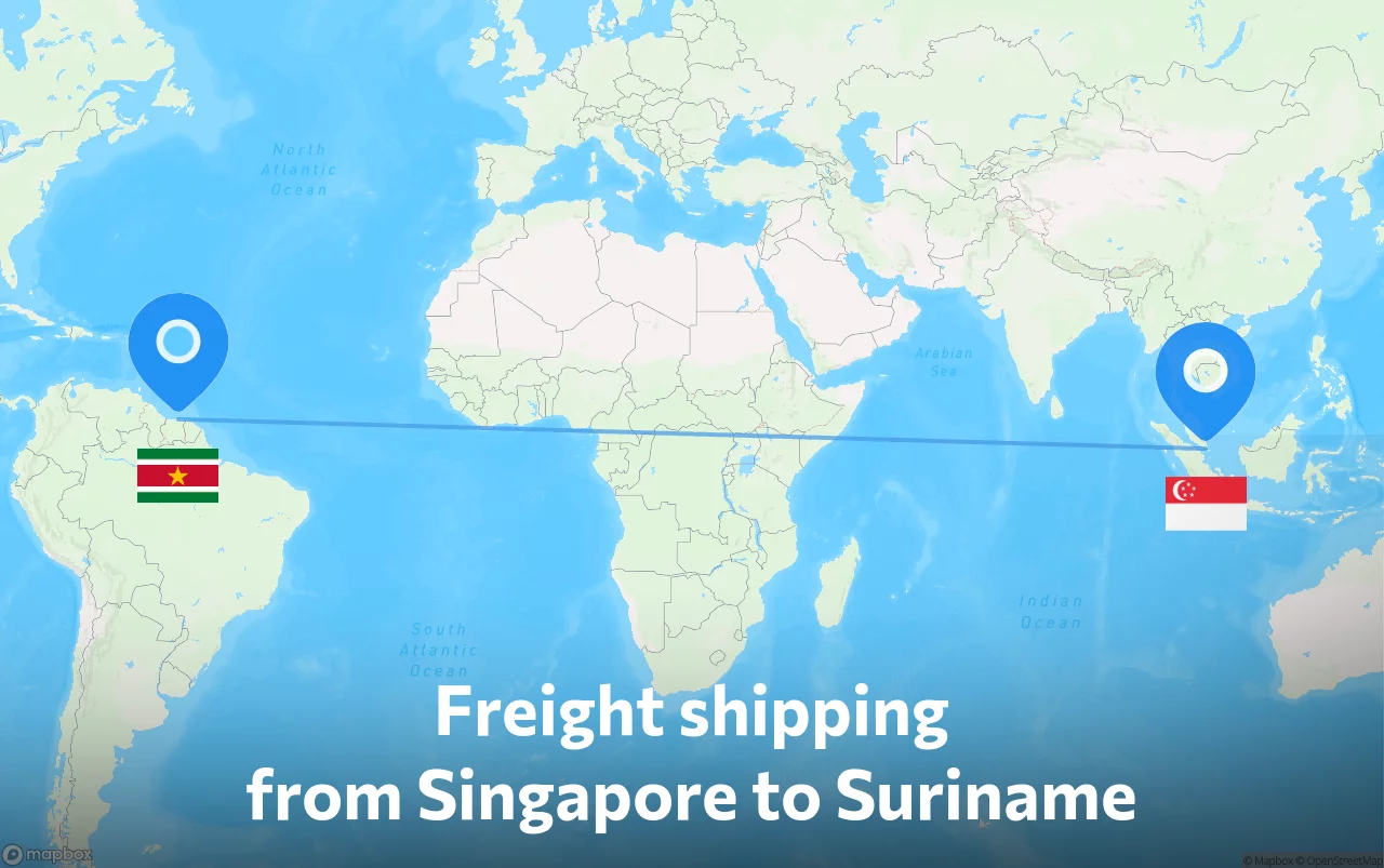 Shipping route from Singapore to Suriname