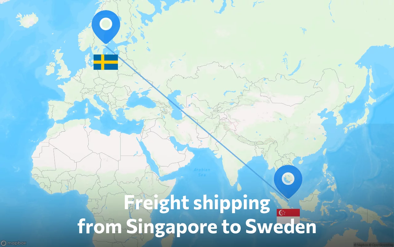 Shipping route from Singapore to Sweden