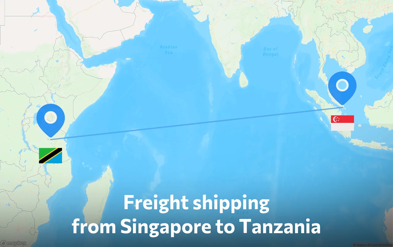 Shipping route from Singapore to Tanzania