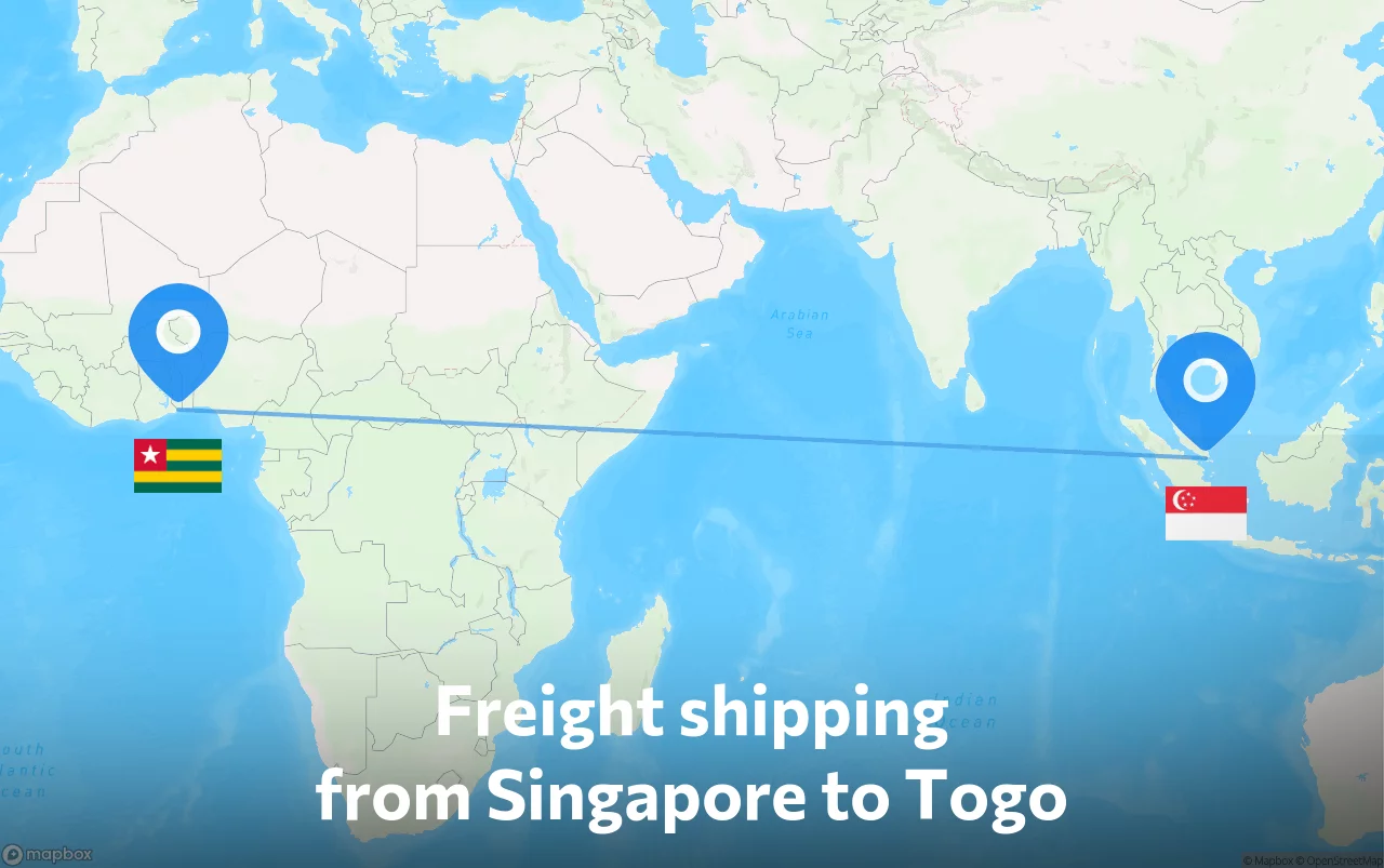 Shipping route from Singapore to Togo