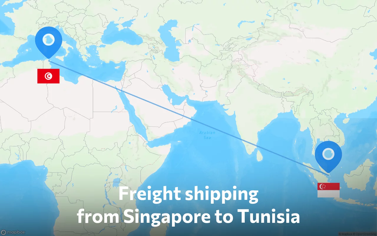 Shipping route from Singapore to Tunisia