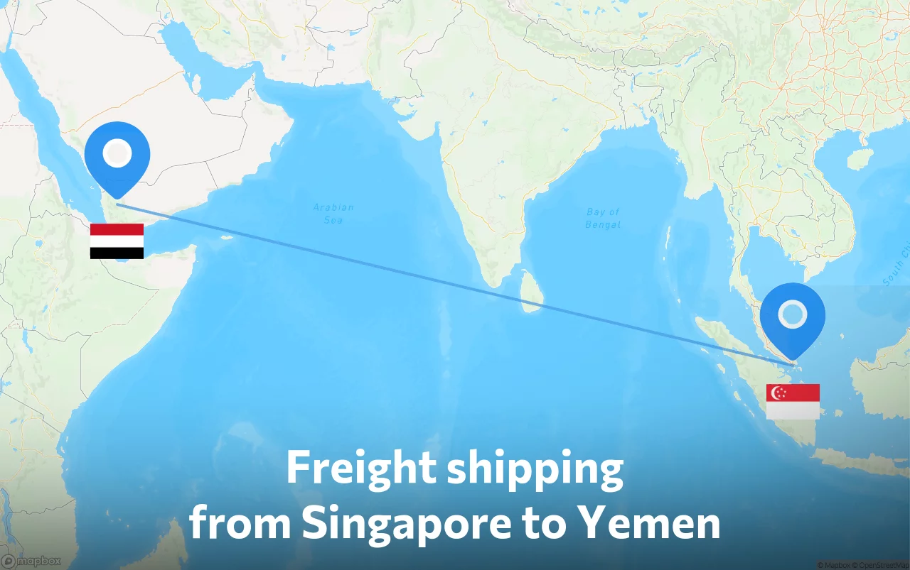 Shipping route from Singapore to Yemen