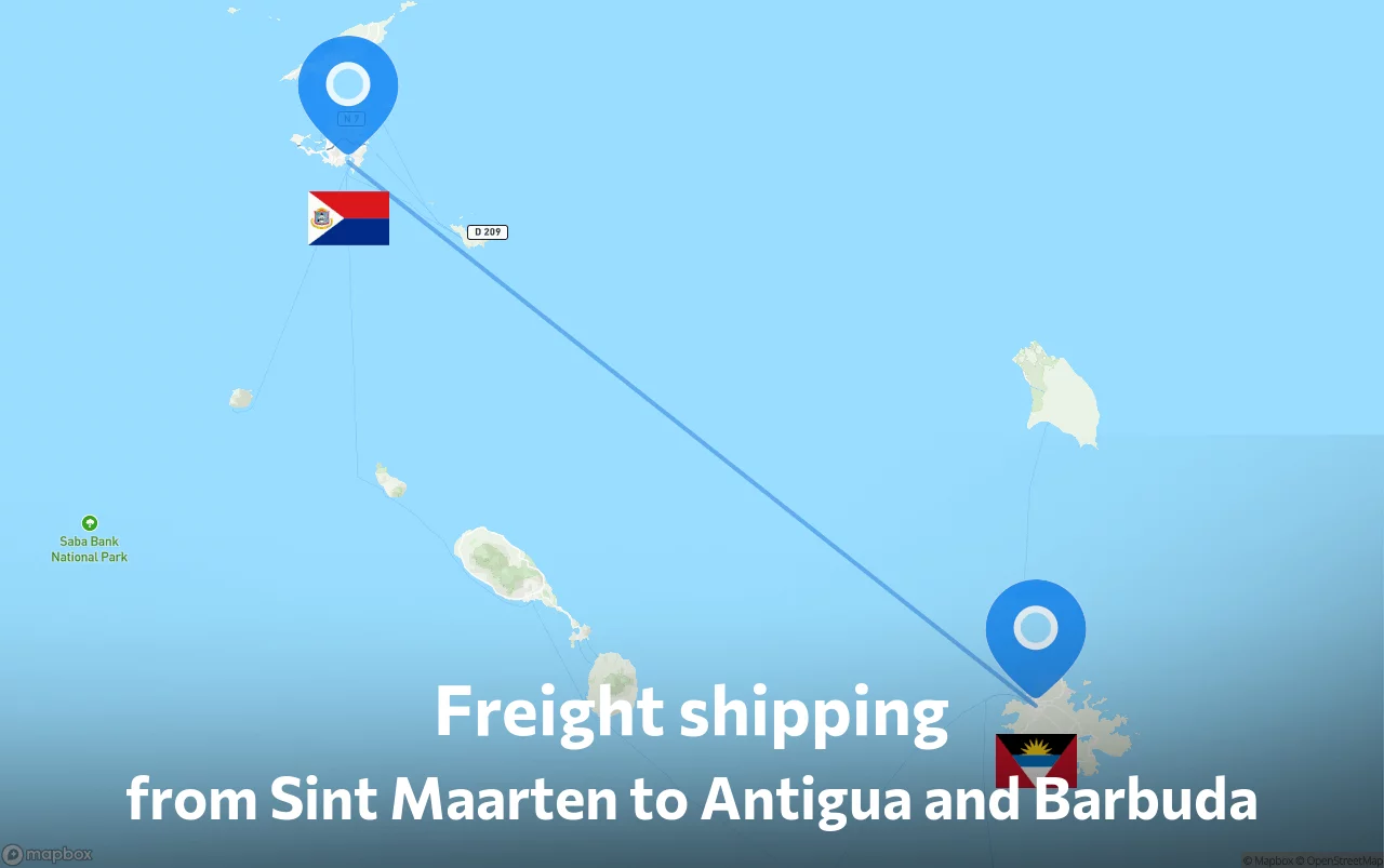 Shipping route from Sint Maarten to Antigua and Barbuda