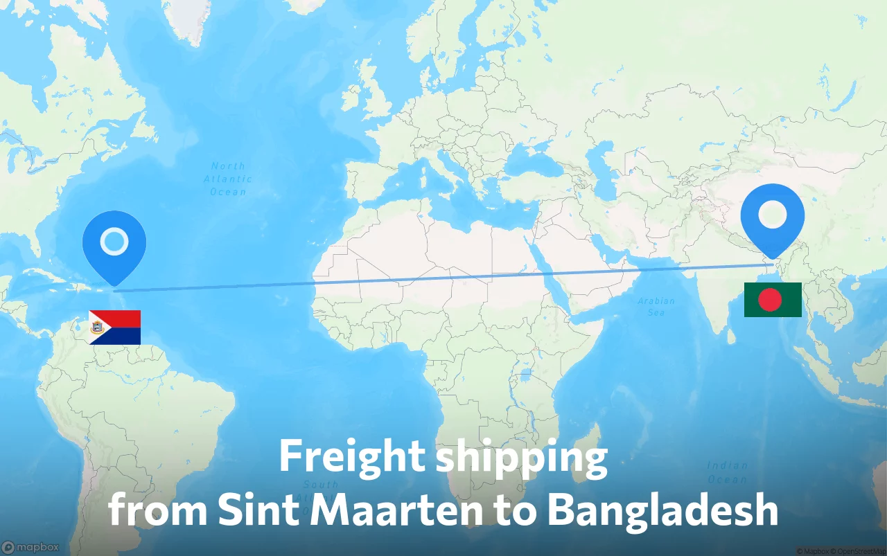 Shipping route from Sint Maarten to Bangladesh