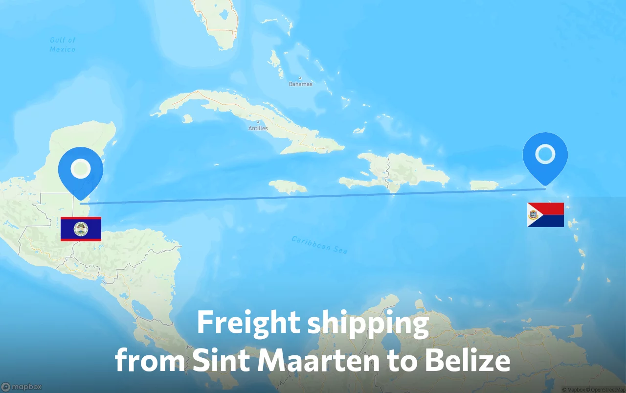 Shipping route from Sint Maarten to Belize