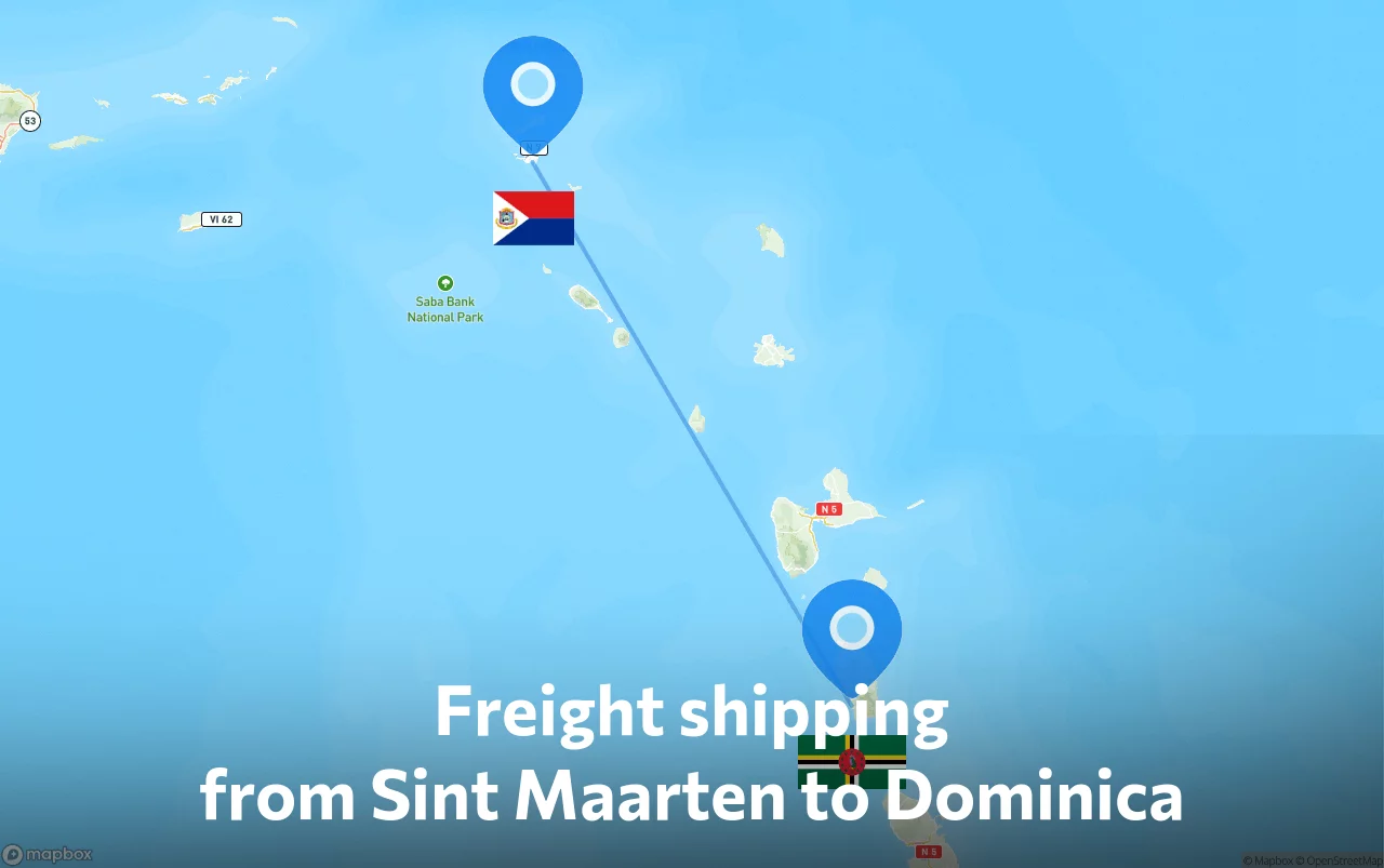 Shipping route from Sint Maarten to Dominica