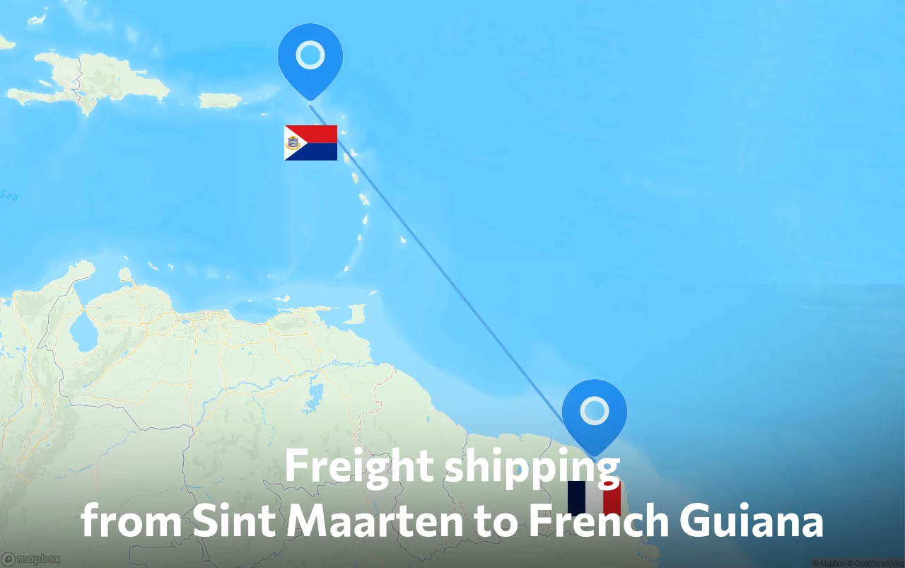 Shipping route from Sint Maarten to French Guiana
