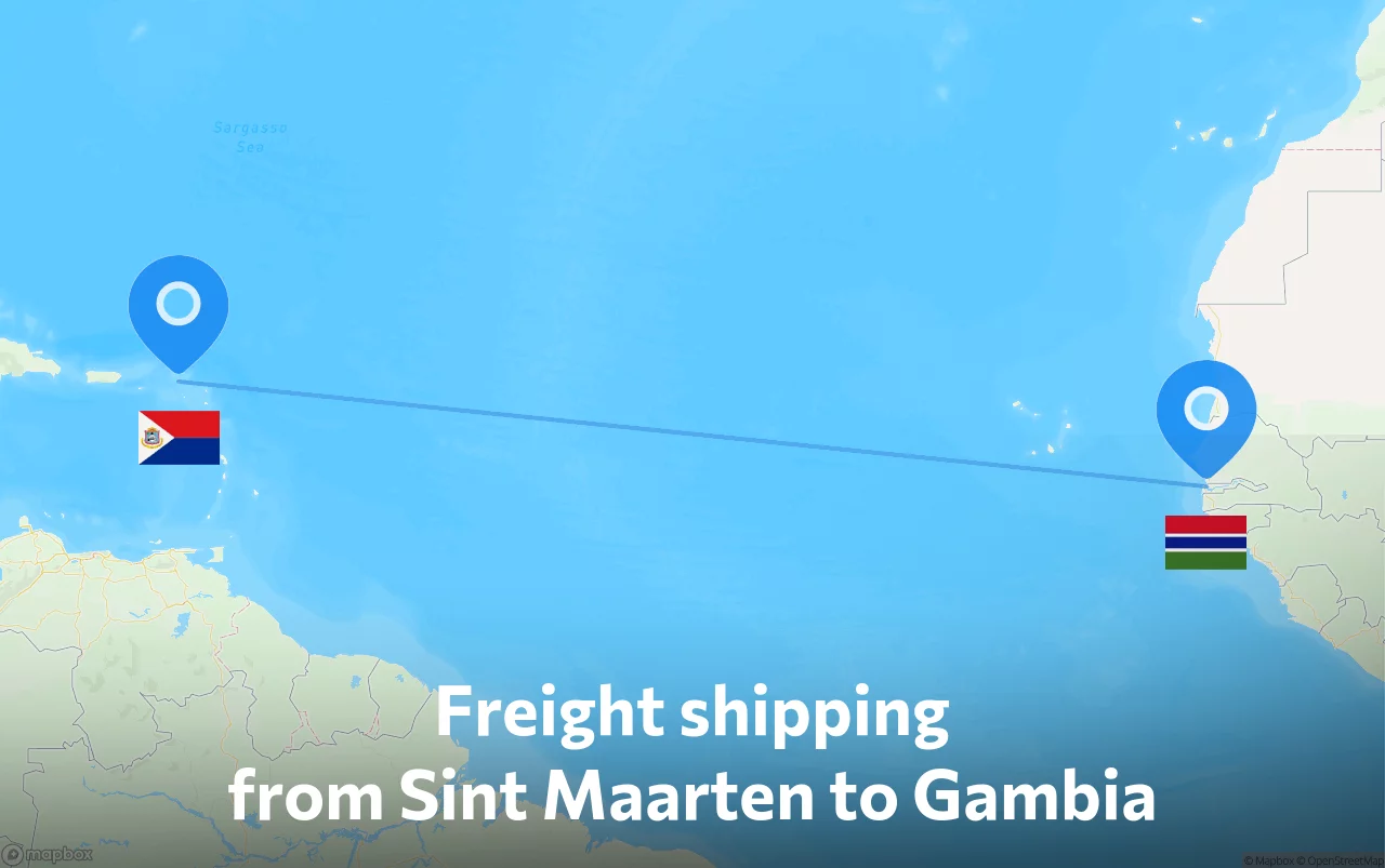 Shipping route from Sint Maarten to Gambia