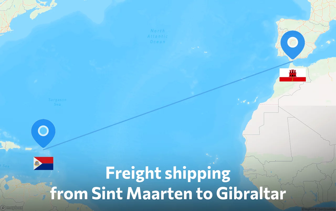 Shipping route from Sint Maarten to Gibraltar