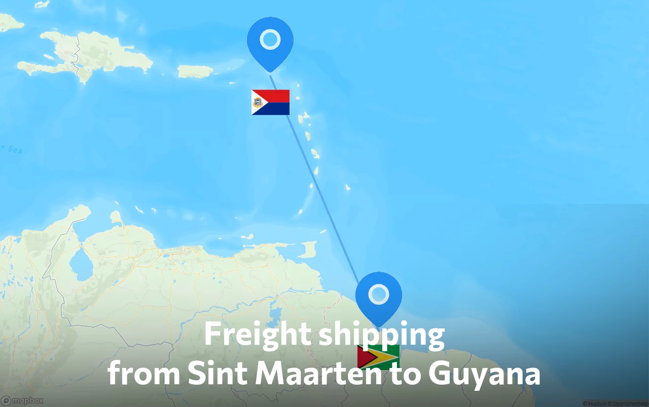 Shipping route from Sint Maarten to Guyana