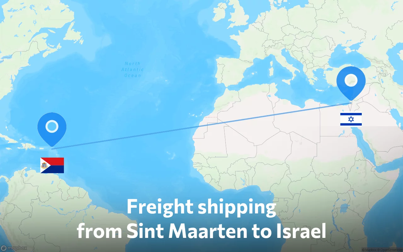 Shipping route from Sint Maarten to Israel