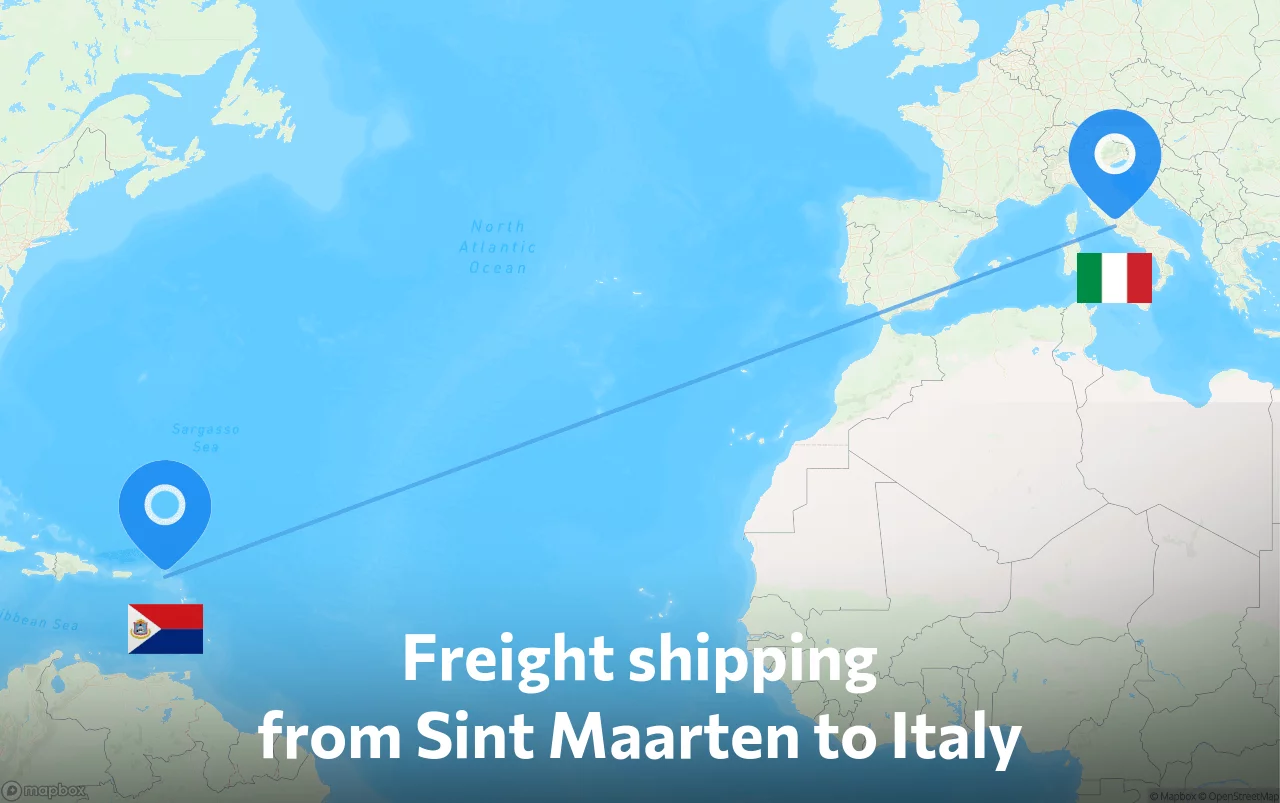 Shipping route from Sint Maarten to Italy