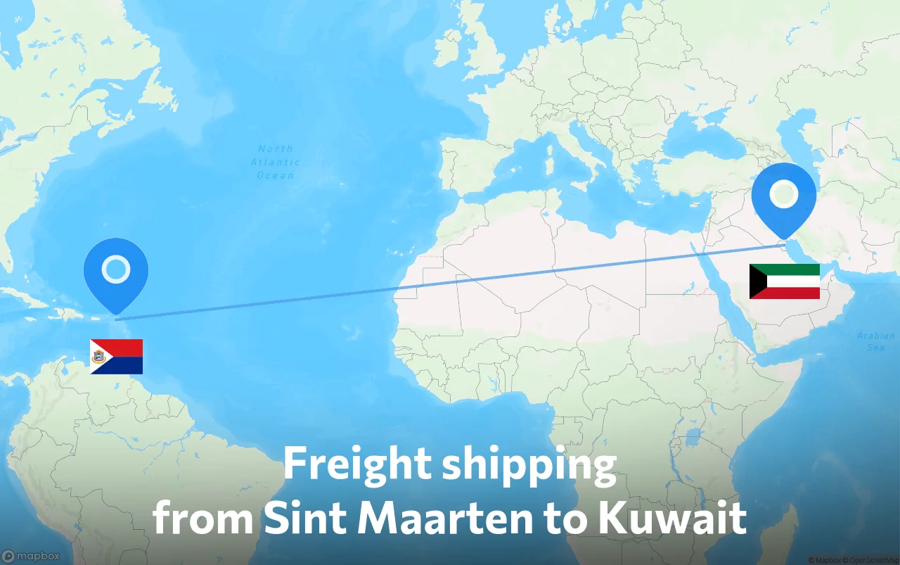 Shipping route from Sint Maarten to Kuwait