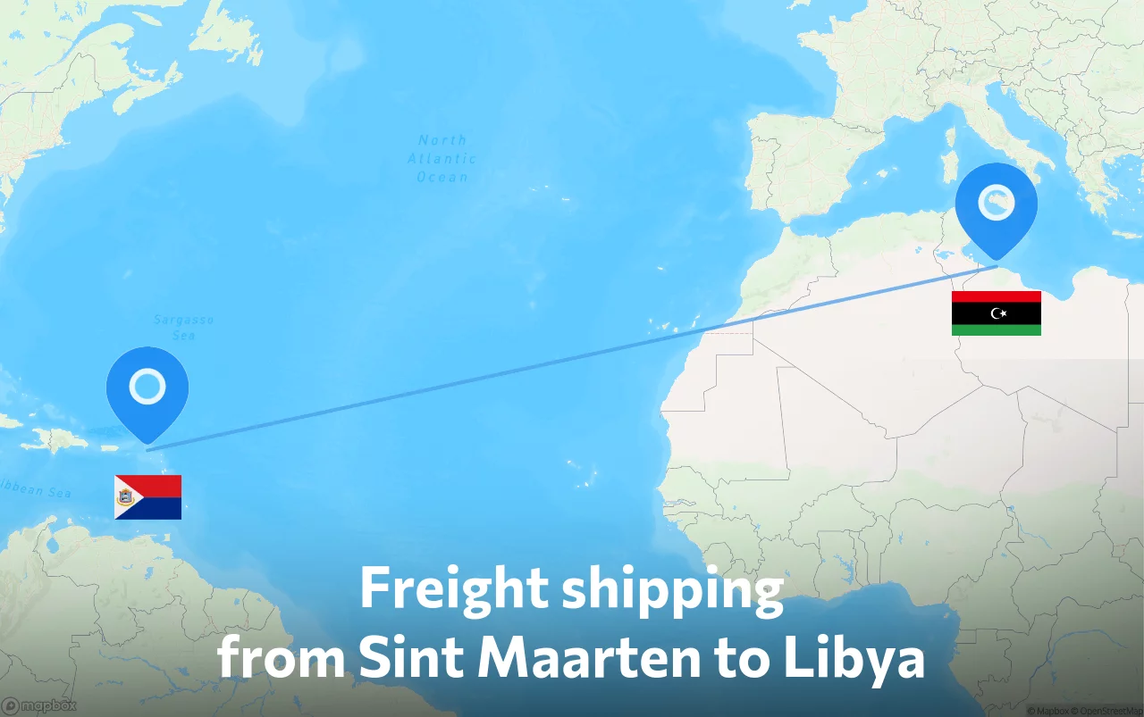 Shipping route from Sint Maarten to Libya