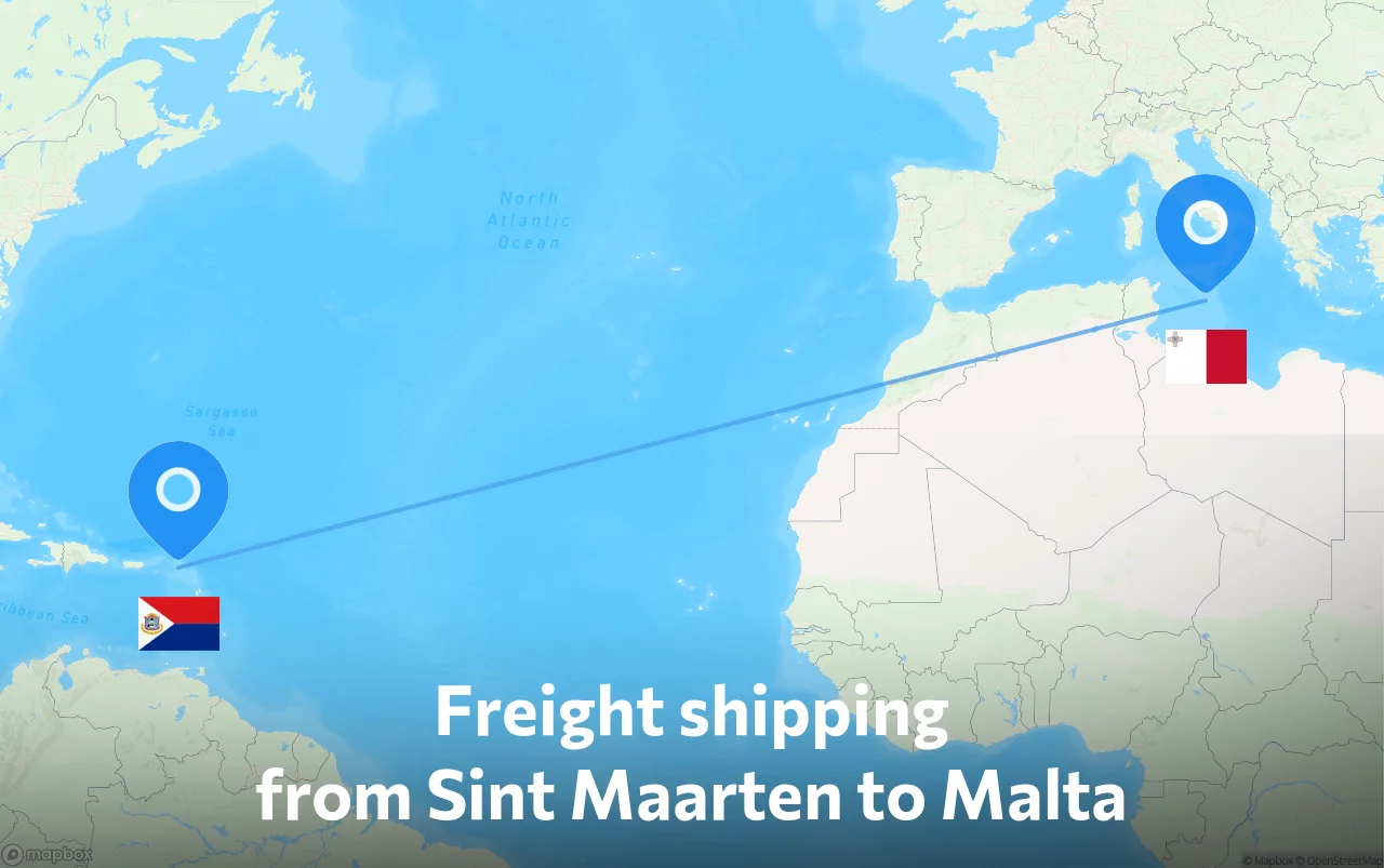 Shipping route from Sint Maarten to Malta