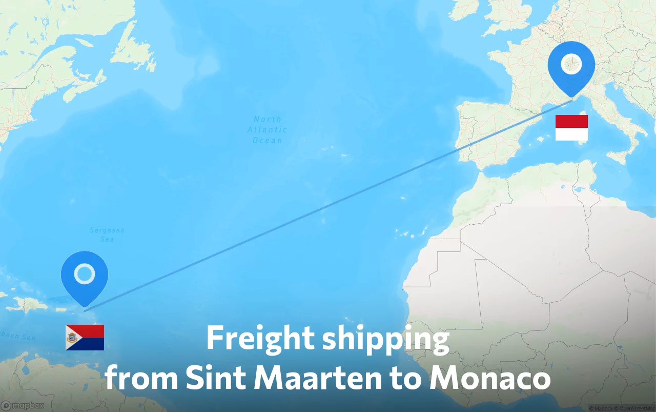 Shipping route from Sint Maarten to Monaco