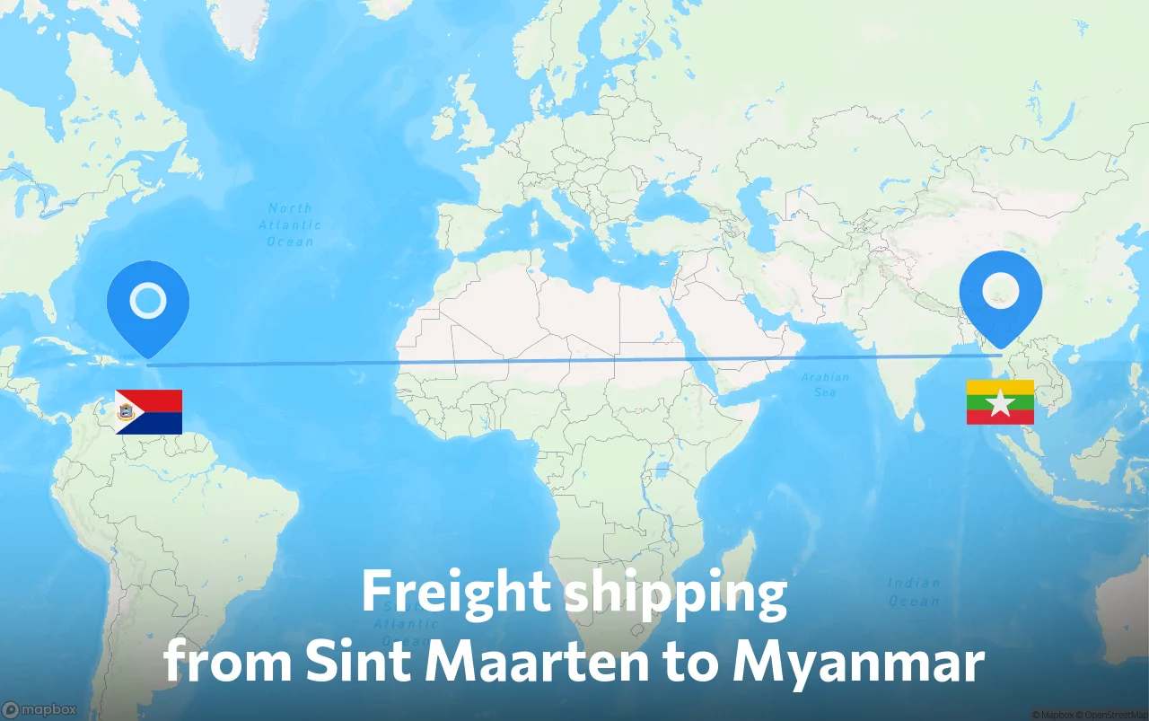 Shipping route from Sint Maarten to Myanmar