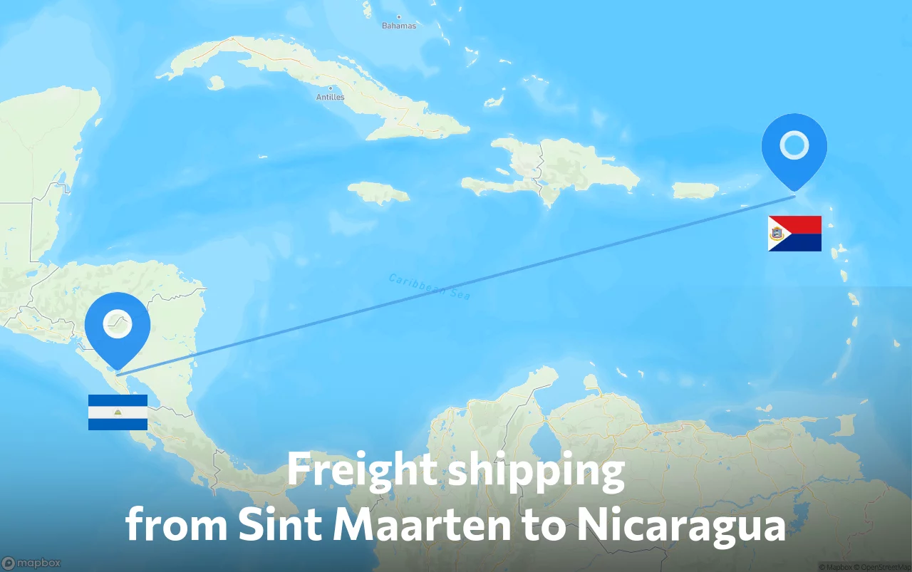 Shipping route from Sint Maarten to Nicaragua