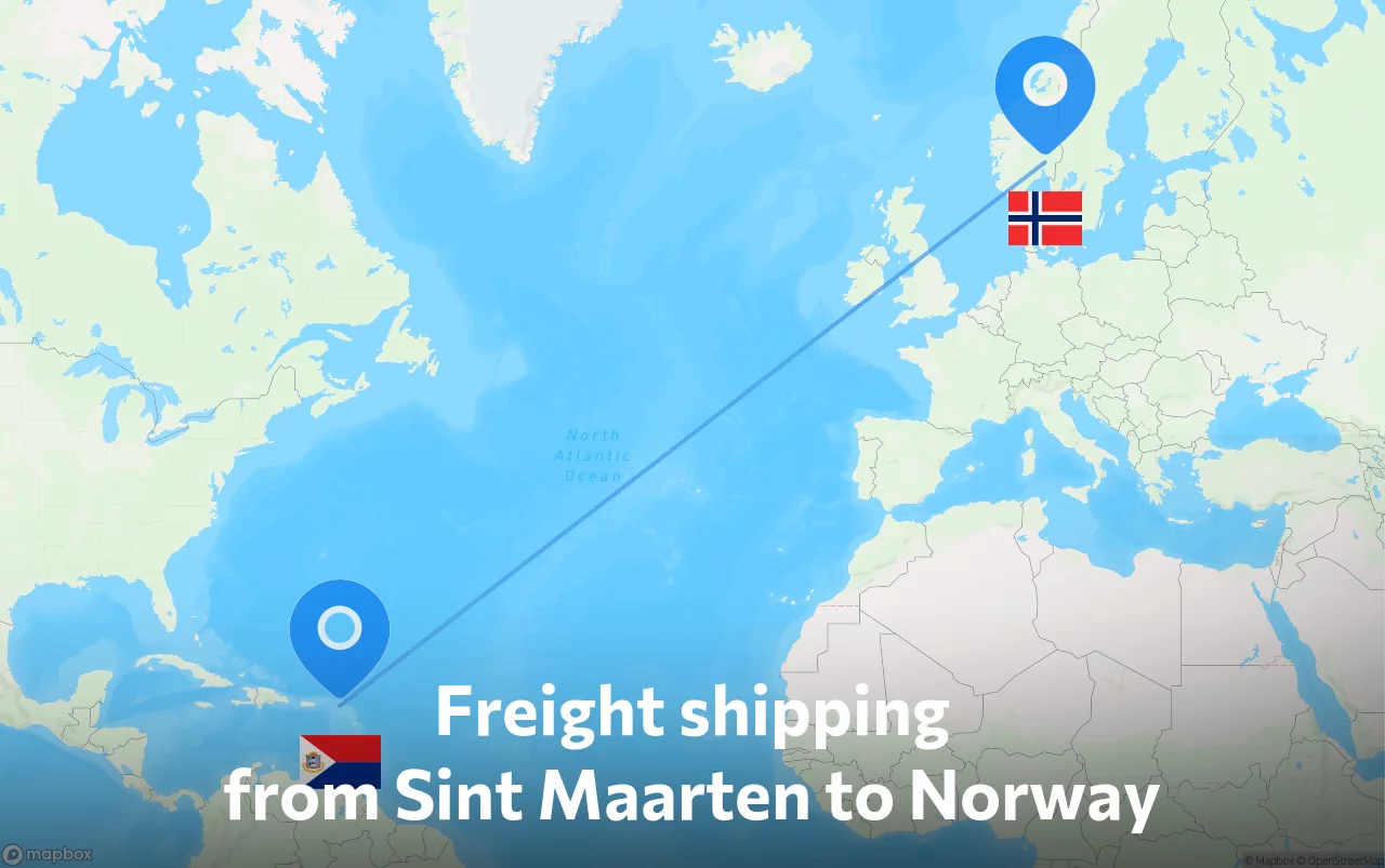Shipping route from Sint Maarten to Norway