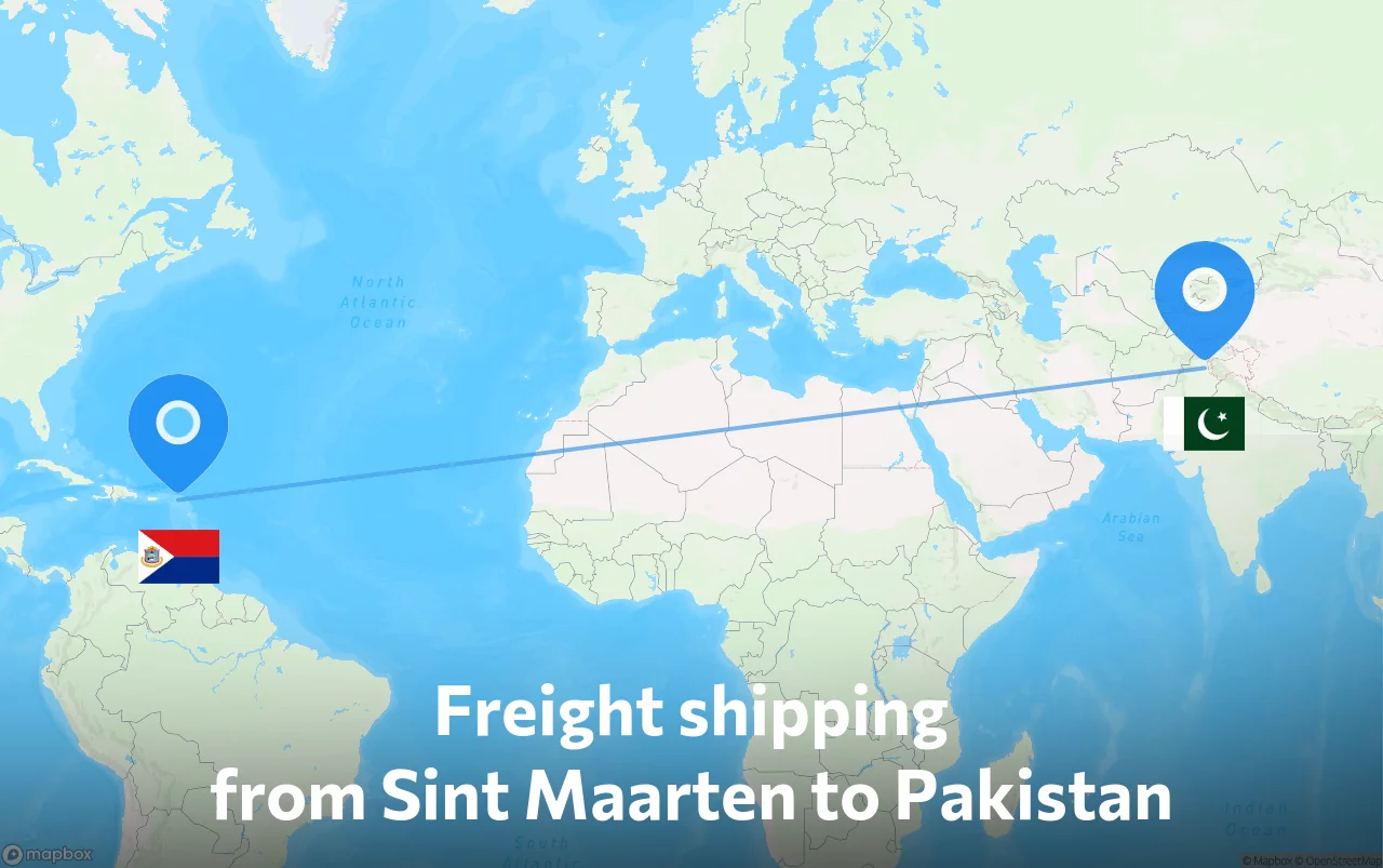 Shipping route from Sint Maarten to Pakistan