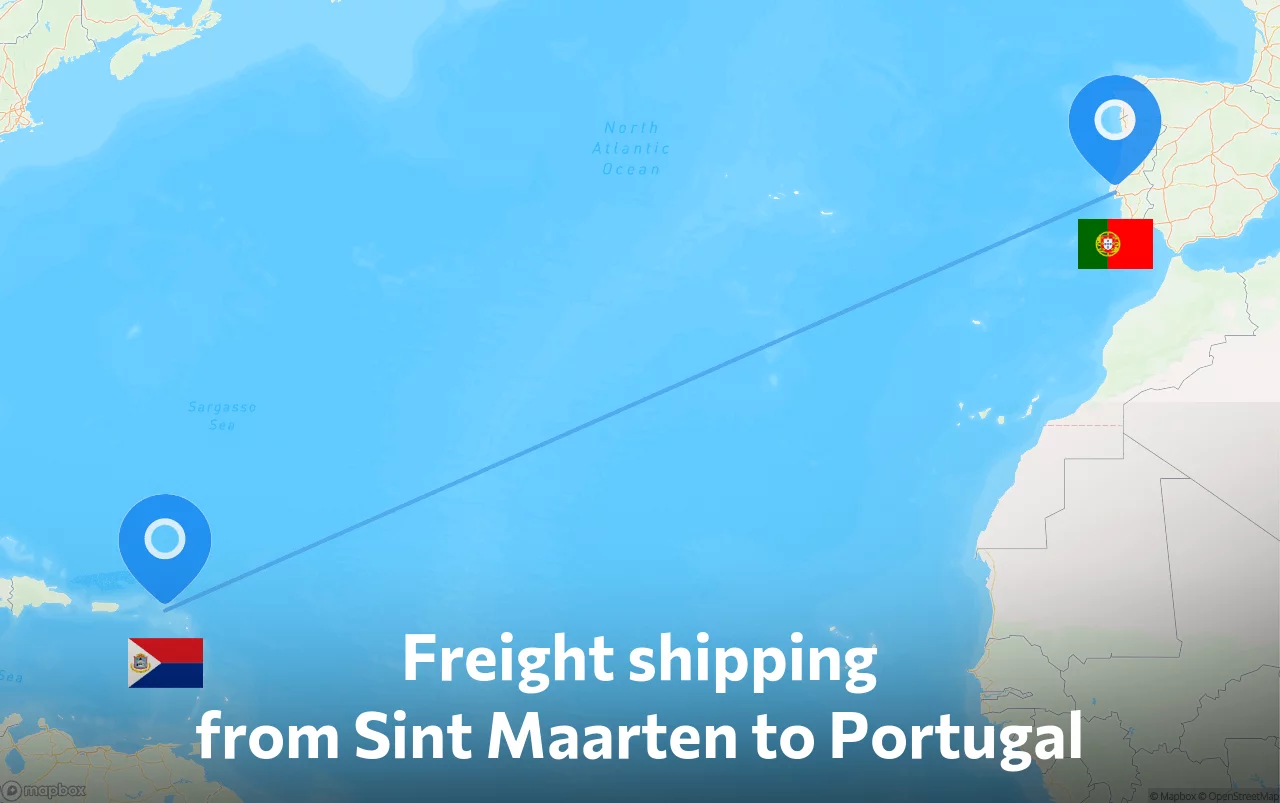 Shipping route from Sint Maarten to Portugal