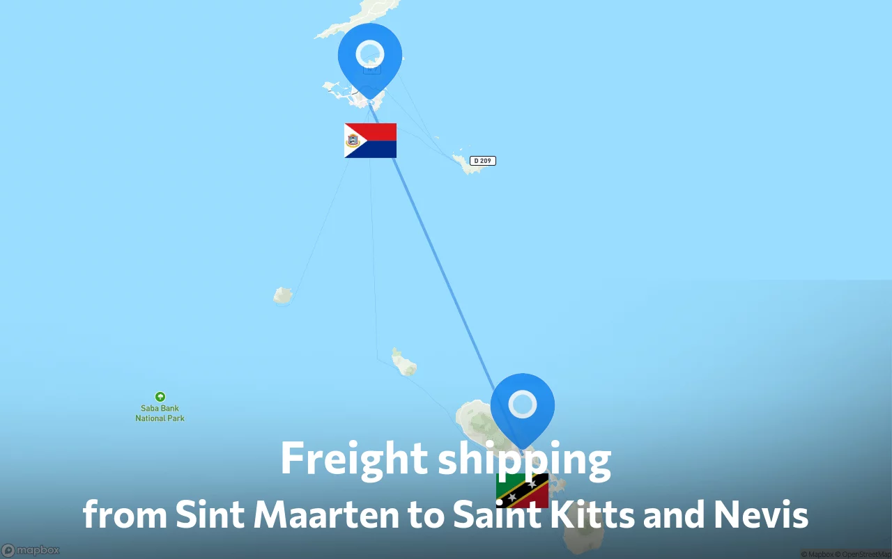 Shipping route from Sint Maarten to Saint Kitts and Nevis