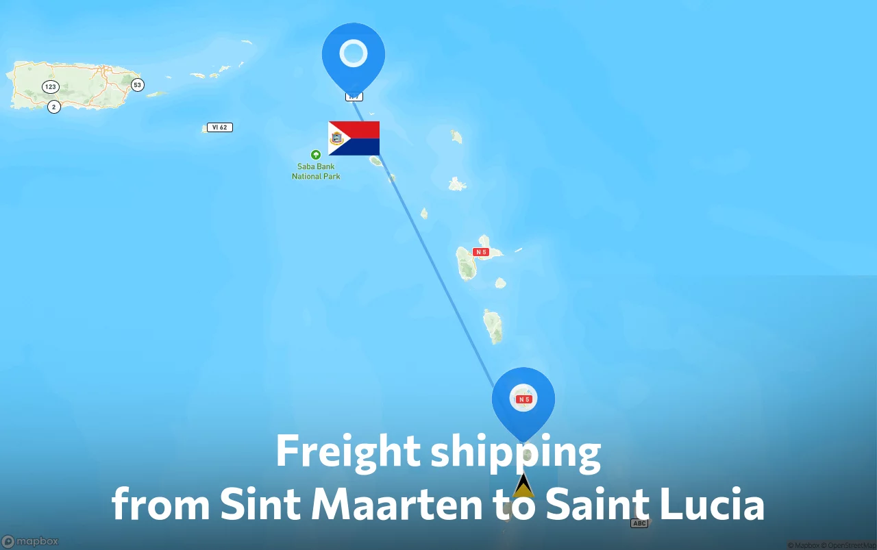 Shipping route from Sint Maarten to Saint Lucia