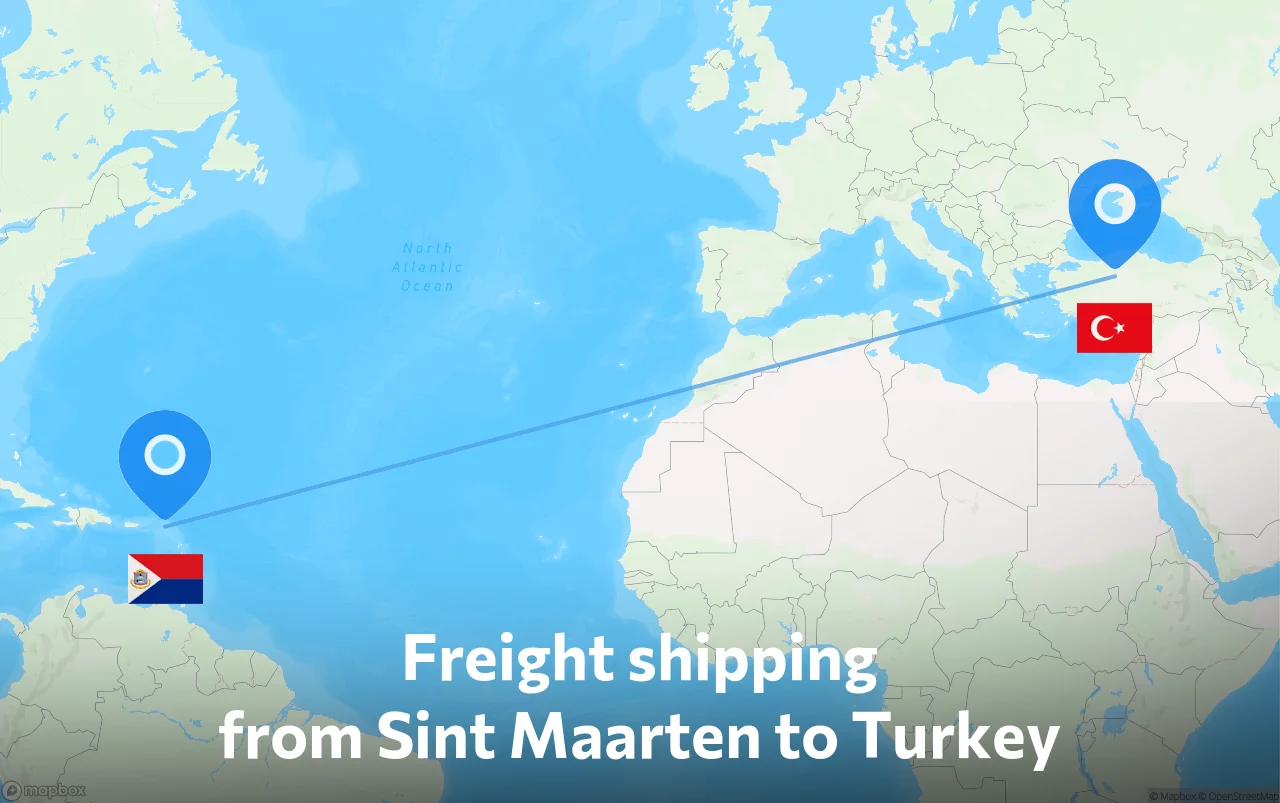 Shipping route from Sint Maarten to Turkey