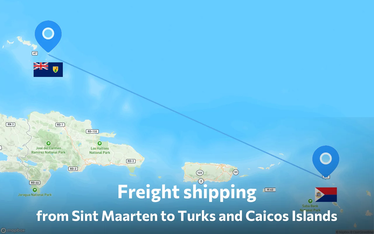 Shipping route from Sint Maarten to Turks and Caicos Islands