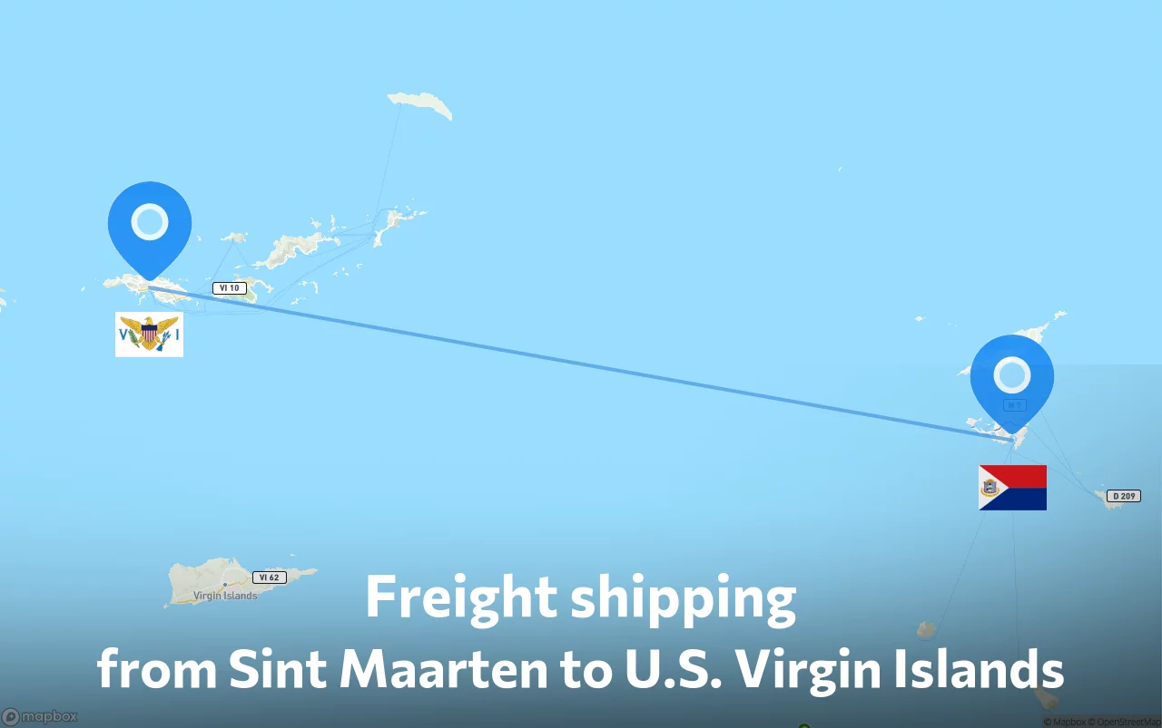 Shipping route from Sint Maarten to U.S. Virgin Islands